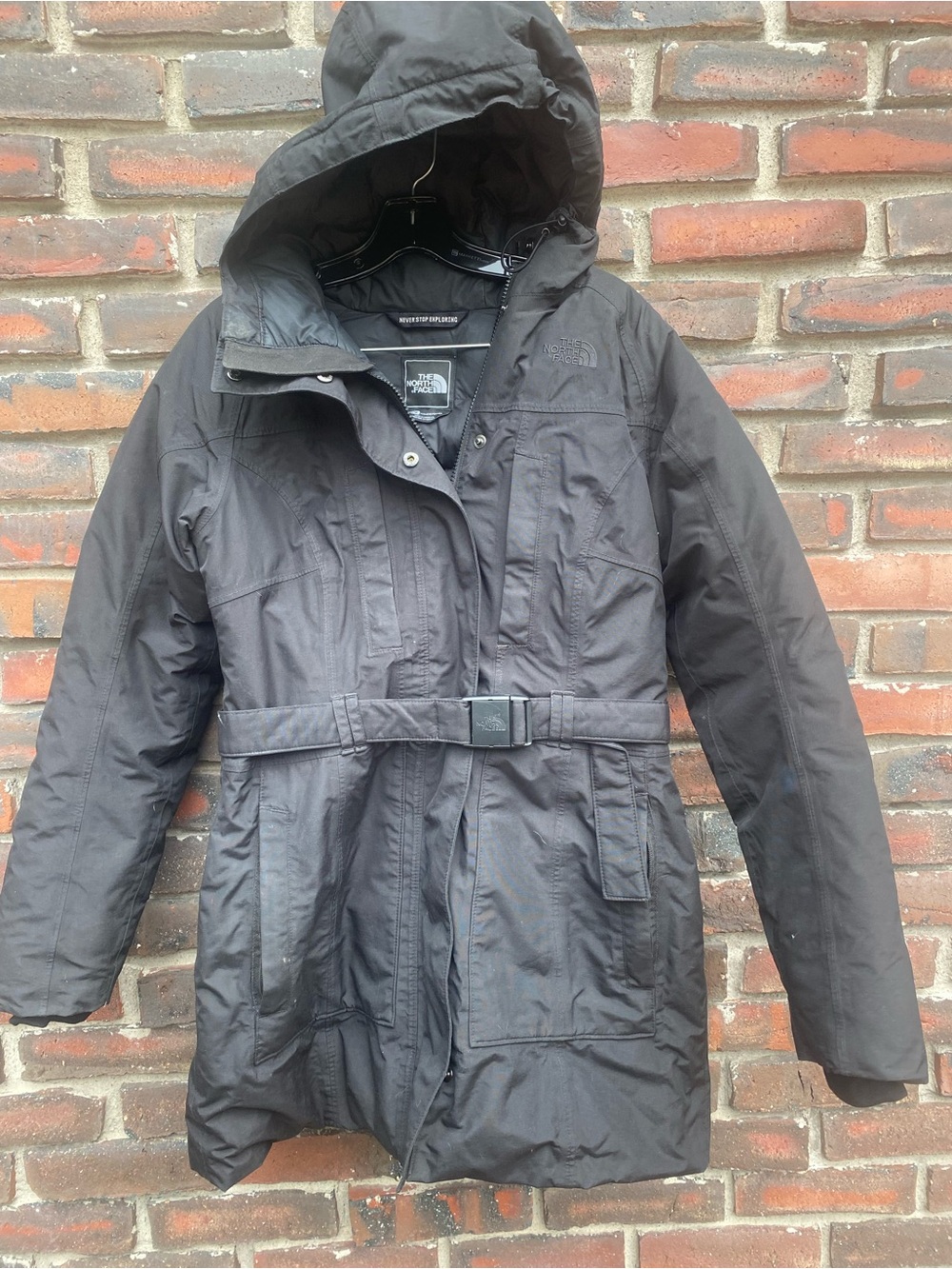 The North Face Women's Med Black Hooded Snow Jacket with Belt